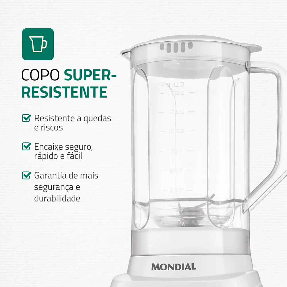Liquidificador Pratic Branco Power Mondial 220V | FastStore PDP