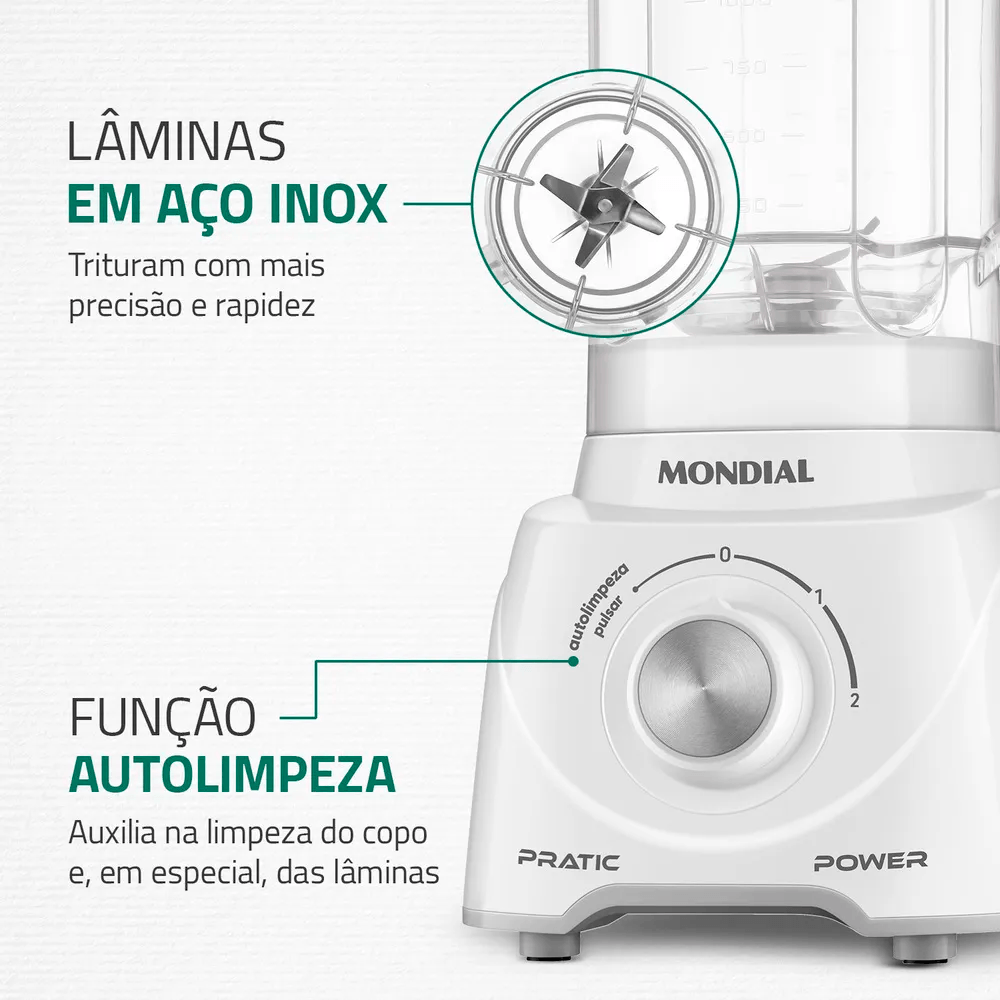 Liquidificador Pratic Branco Power Mondial 220V | FastStore PDP