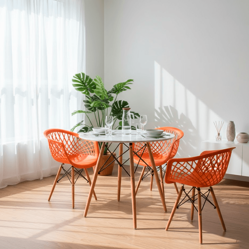 Conjunto Mesa Red Branco 90cm com 4 Cadeiras Eiffel Web Salmon