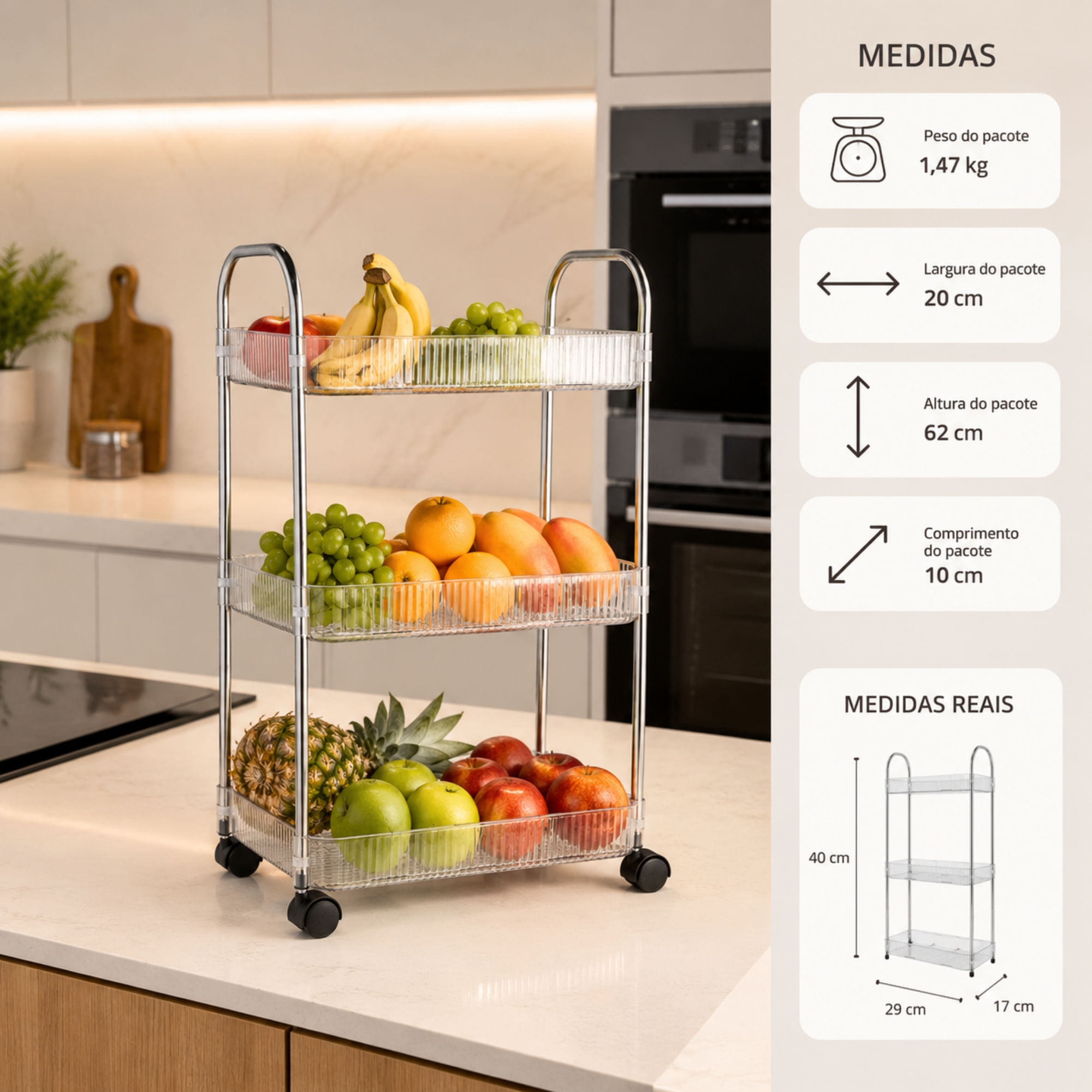 Fruteira de Chão Metal 3 Andares 62cm RF4595 | FastStore PDP
