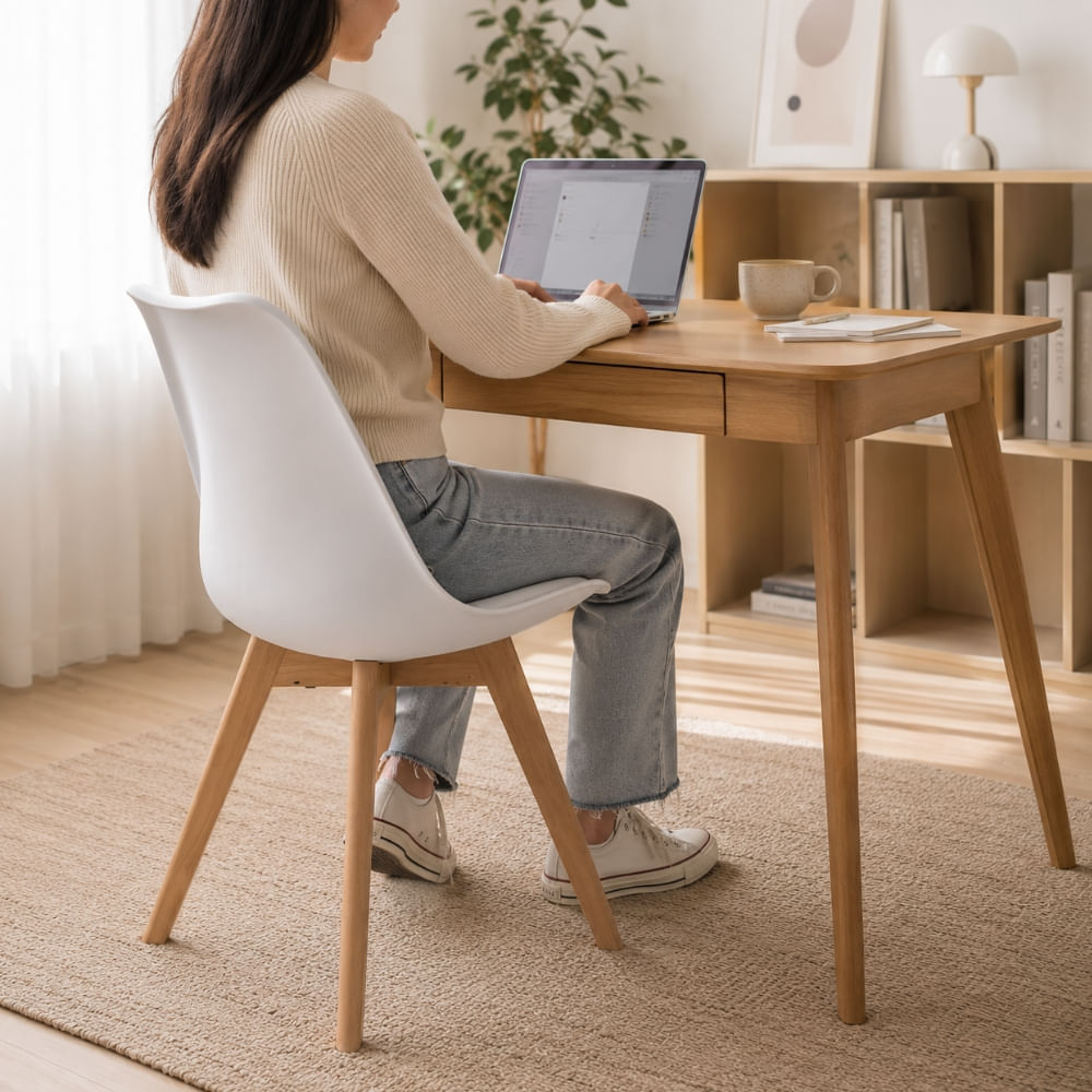 Cadeira Eames Eiffel Wood Leda Estofada Branca Mozaic | FastStore PDP
